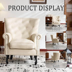 Modern Accent Chair Set of 2, Mid-Century PU Leather Armchair with Solid Wood Legs, Single Sofa Chair for Living Room, Bedroom, Leisure Room, or Reading Room(Ivory White)