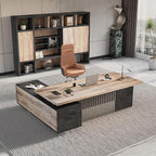 70.86 inch Inch Large Executive Desk with Drawers Cabinet, L Shaped Office Desk, Computer Desk with Universal Charging Ports and Cable Management for Business Furniture Set Workstation for Home Office