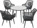 JOIVI 5 Piece Outdoor Dining Set, Wicker Patio Furniture Dining Chairs and Table Set with Cushions for 4 People, Tempered Glass Tabletop with 2.16” Umbrella Hole, for Lawn, Backyard,with Gray Cushions