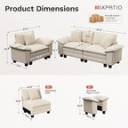 L-Shaped Cloud Modular Sofa Set with Chaise, Deep Seat 3-Piece Sectional & Removable Arms, Plush Corduroy for Living Room - Beige