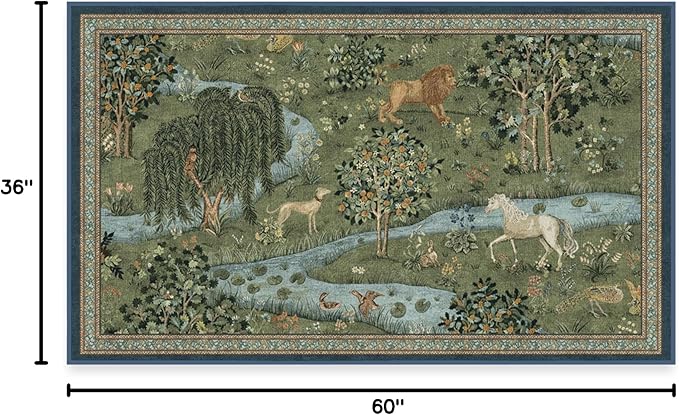 RUGGABLE x Morris & Co Washable Area Rug – Owl & Willow Green 3x5, Stain-Resistant, Non-Slip – Small Machine Washable Rugs for Living Room, Bedroom, Hallway, Entryway & Office–with Standard Pad