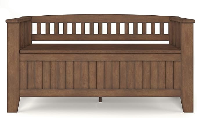 SIMPLIHOME Acadian SOLID WOOD 48 Inch Wide Transitional Entryway Storage Bench in Rustic Natural Aged Brown, For the Living Room, Entryway and Family Room