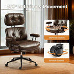 Home Office Desk Chair, Mid-Century Modern Office Chair with Adjustable Lumbar Support, Thickened Cushion Executive Desk Chair with 360 Rolling Swivel for Meeting Game Study Room(Coffee)