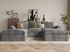 EASE MOOSE Oversized Cloud Couch Sectional Sofa, U-Shaped Modular Couch for Living Room, Minimalist Boneless Convertible Couches with Ottoman, 5-Seat Deep Sofas for Bedroom, Chenille (Grey)