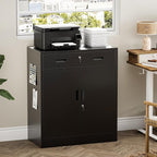 Steel Storage Cabinets，Metal Storage Cabinet with 1 Locking Drawers, Locking Storage Cabinets for Office, Home, Garage, Warehouse 37" H x 31.5" W x 15.7" D (Black)