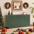LKTART 64" Buffet Cabinet with Storage, Modern Fluted Accent Sideboard Media Console Credenza with Adjustable Shelves Pressed Spring for Kitchen Living Room,31.5" H (Green)