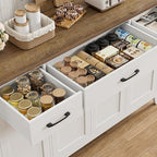 HORSTORS 55" Buffet Cabinet, Modern Farmhouse Sideboard Buffet with Drawers, Large Kitchen Storage Cabinet with Adjustable Shelves, Wood Coffee Bar for Kitchen, Dining Room, Living Room, White