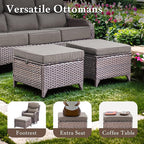Luxury High Back Outdoor Furniture with 6-inch Extra Thick Cushions, Patio Furniture Set with Swivel Chairs, 8 PCS Wicker Conversation Set for Yard, Deck, Poolside, Brown/Grey