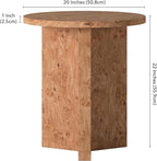 Henn&Hart 20" Scandinavian Round Wooden End Table, Side Table, Nightstand with X-Base for Living Room, Office, Family Room, or Bedroom, Honey Burl