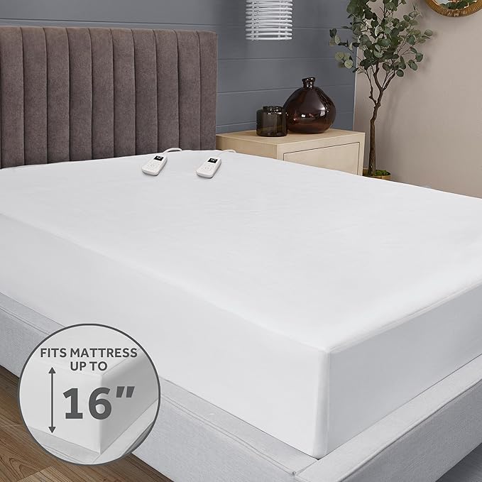Sunbeam Electric Heated Mattress Pad Soft Cozy Fabric Fast Heating 12 Heat Settings 12-Hour Auto Shut-Off Deep Pocket Skirt Machine Washable King 80" x 76"
