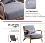 Accent Chair Mid Century Modern Chair Linen Fabric Living Room Chairs with Solid Wood Frame Comfy Upholstered and Lumbar Pillow Reading Side Chairs Easy Assembly for Bedroom (2, Grey)