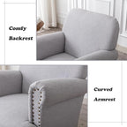 Linen Accent Chair Mid-Century Modern Living Room Armchair with Nailhead Trim & Wood Legs Comfy Upholstered Single Sofa Chair for Lounge/Bedroom/Reception, Grey