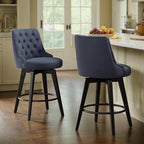 Watson & Whitely Counter Height Bar Stools, Performance Fabric Upholstered Modern Swivel Barstool with Back, Solid Wood Legs, 26" H Seat, Insignia Blue