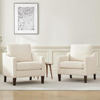 VKNOW Mid Century Modern Accent Chair, Upholstered Living Room Chairs Armchair for Bedroom, Comfy Reading Accent Chairs with Wood Legs for Living Room, Beige