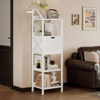 Bathroom Floor Cabinet, 5-Tier Bathroom Storage Organizer Rack with Drawer, Multifunctional Corner Unit, 47.24 Inches in Height, White