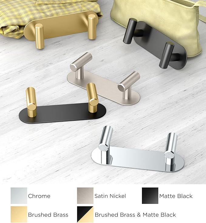 Gatco 1291B Modern Decor Wall Hook. Coat Hat Towel Robe Hook. for Entryway, Living, Kitchen, Bathroom, Bedroom. 2-Hook. Premium Brass.