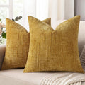 decorUhome Mustard Yellow Chenille Throw Pillow Covers 26x26 Set of 2 Thick Textured Slubby Couch Pillow Covers Farmhouse Accent Modern Neutral Decorative Pillow Cases for Bed Sofa Living Room