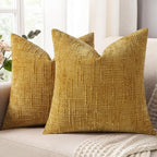 decorUhome Mustard Yellow Chenille Throw Pillow Covers 18x18 Set of 2 Thick Textured Slubby Couch Pillow Covers Farmhouse Accent Modern Neutral Decorative Pillow Cases for Bed Sofa Living Room