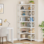 Tribesigns 7-Shelf Corner Bookshelf,Large Modern Corner Bookcase, 7-Tier Tall Corner Shelf Storage Display Rack with Metal Frame for Living Room Home Office (White)