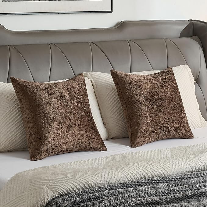 FUTEI Dark Coffee Flannel Throw Pillow Covers 12x20 Inch Set of 2,Soft Dimensional Textured Lumbar Pillow Cases,Modern Home Decor for Couch Living Room