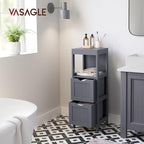 VASAGLE Storage Cabinet, Storage Organizer Rack Stand for Bathroom, Living Room, Bedroom, Multifunctional Corner Unit, 2 Drawers, 35 Inches in Height, Slate Gray BBC042G01