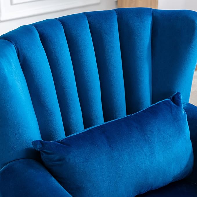 Accent Reading Arm Chairs Midcentury Modern Comfy Corner Sofa Chair, Wingback Waiting Room Club Chair with Tufted Back for Living Room/Bedroom/Reception Room, Velvet Blue