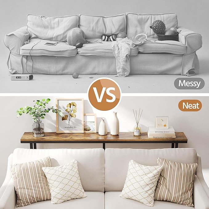 Yaheetech Narrow Console Table with Sturdy Metal Frame, 63 Inch Extra Long Entryway Sofa Table for Behind Couch, Hallway, Living Room, Rustic Brown