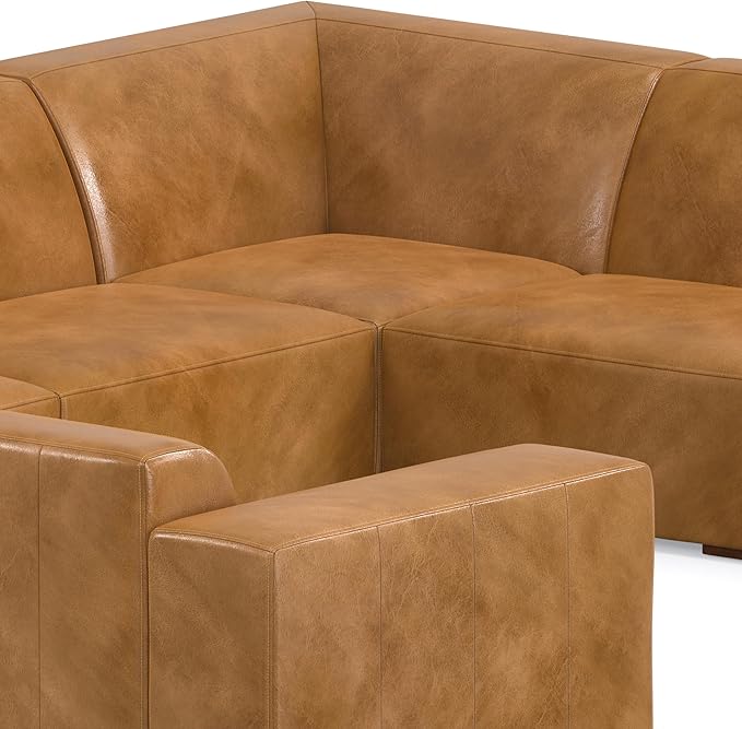 SIMPLIHOME Rex U-Shaped Sectional Modular Sofa in Full-Grain Genuine Leather, Sienna, 144-inches Wide, Handcrafted Modern-Style Large Leather Couch for Living Room