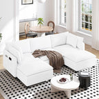 Vesgantti 109" U Shaped Cloud Sectional Sofa, Comfy Corduroy Upholstered Sectional Modular Sofas for Living Room, Modern Modular Couch with 2 Ottoman Deep Seat, Warm White
