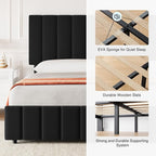 Garvee King Size Bed Frame with 4 Storage Drawers, Adjustable Height Headboard, Linen Upholstered Platform Bed Frame, No Box Spring Needed, Easy Assembly, Black