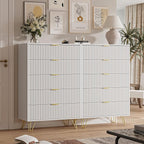 5 Drawers Dresser for Bedroom, 47" Tall Modern Chest of Drawers with Gold Handle, Fluted Wood Dresser for Bedroom, Living Room, Hallway, Entryway, White