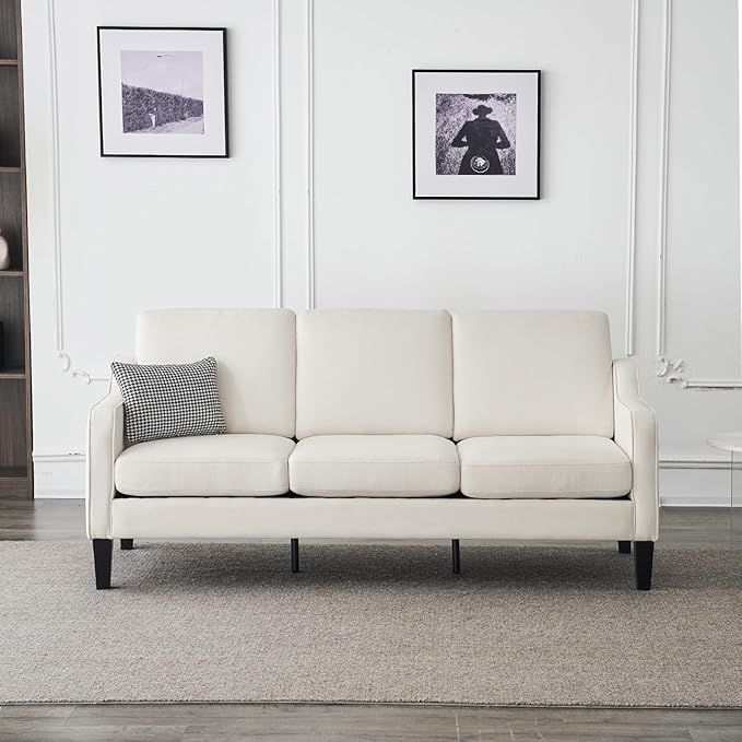 VINGLI Small Couch Sofa 71" Comfy Couches for Living Room Beige 3 Seat Sofa Couch Mid Century Modern Sofa Furniture Couches with Scooped Arms for Small Spaces, Bedroom, Apartment, Studio