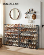 SONGMICS 12-Tier Stackable Shoe Shelf Set, Metal Shoe Storage for Garage, Entryway, with Adjustable Shelves, Hold 48-60 Pairs, Cool Gray ULMR12G01
