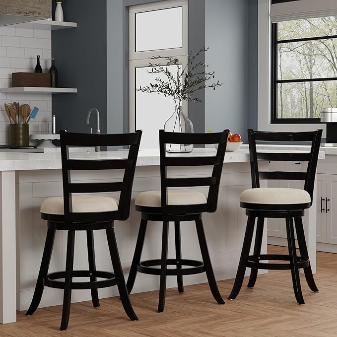 Hillsdale Laymon Wood Kitchen Counter Height Swivel Stool, Black