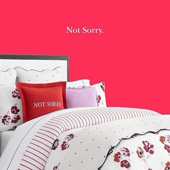 kate spade new york, Sorry Reversible Decorative Pillow for Bed or Sofa, Cotton and Linen Cover Throw Pillow, 18 x 18, Red