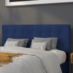 EMMA + OLIVER Quilted Tufted Upholstered Queen Size Headboard in Navy Fabric