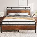 Allewie Full Size Platform Bed Frame with Wooden Headboard and Footboard, Heavy Duty 13 Metal Slats Support, Under-Bed Storage, No Box Spring Needed, Noise Free, Easy Assembly, Walnut