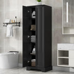 Tall Freestanding Storage Cabinet, Multi-Purpose Floor Organizer with 2 Doors & 5 Adjustable Shelves for Bathroom, Office, Living Room, Black