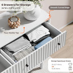 RECCI Fluted 6 Drawers Dresser for Bedroom, 54" Wide Chest of Drawers with 3D Fluted Panel, Faux Marble Top, Solid Wooden Legs, Storage Drawers, TV Stand, Closet Chests for Bedroom, White