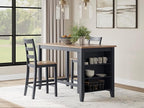 Signature Design by Ashley Gesthaven Modern Counter Height Dining Table with 3 Shelves and Trestle Base, Light Brown & Blue