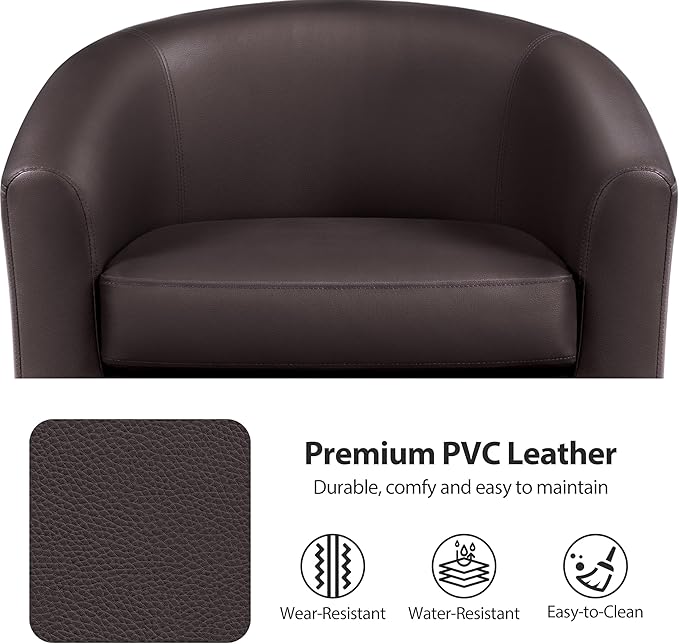 Yaheetech Leather Club Chair, Faux Leather Accent Chair, Modern Living Room Armchair with Wood Legs and Padded Seat for Bedroom Reception Room, Espresso