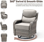 Swivel Patio Chairs Set of 3 with 6" Thick Cushion - Wicker Outdoor Swivel Rocker Patio Chairs with Side Table, High Back Comfortable Outdoor Glider Chair - Grey Wicker | Beige Cushions