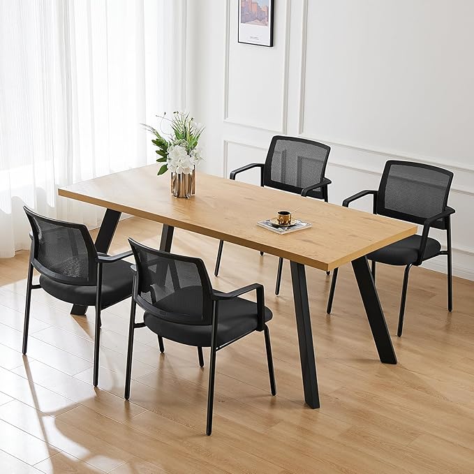DUMOS Black Stackable Arm Chairs with Mesh Back and Upholstered Fabric, Sturdy Metal Frame, Easy to Store and Use, Perfect for Indoor and Outdoor Spaces, 2 Chair