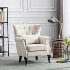 Accent Reading Arm Chairs Set of 2 for Living Room Bedroom, Midcentury Modern Comfy Corner Sofa Chair, Wingback Waiting Room Club Chair with Button Tufted Back &Lumbar Pillow, Linen Beige