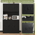 71" Kitchen Pantry Cabinet with Hutch - Freestanding Pantry Cabinet with Drawer, Adjustable Shelves, LED Light & Power Outlets for Kitchen, Dining Room, Living Room (Black)