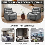 Large Recliner Chair for Adults Overstuffed Fabric Manual Pull Tab Recliner with Cup Holders, Side Pocket, 3-Position Recline, Minimalist Style Single Sofa Chair for Living Room Bedroom, Gray