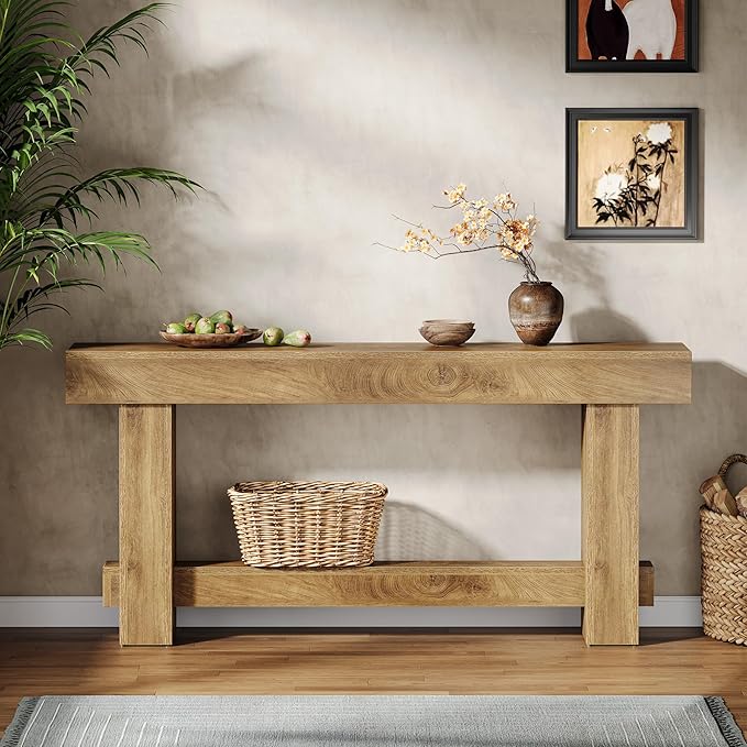 Tribesigns 70.9" Entryway Console Table, Extra Long Wooden Farmhouse Sofa Table Behind Couch, Modern Rustic Foyer Stand with Thick Legs for Hallway, Living Room, Wood Grain Finish