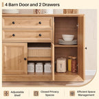 Farmhouse 58" Buffet Cabinet with Storage, 34" Tall Sideboard Cabinet w/2 Large Drawers & 4 Grooved Barn Doors, Wood Rustic Sideboard for Dinning Room, Kitchen, Living Room,Natural