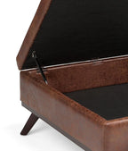 SIMPLIHOME Owen 36 inch Wide Mid Century Modern Square Coffee Table Storage Ottoman in Distressed Saddle Brown Vegan Faux Leather, Assembled, For the Living Room, Entryway and Family Room