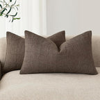 Foindtower Set of 2 Decorative Linen Check Throw Pillow Covers Neutral Farmhouse Lumbar Cushion Covers Modern Boho Home Decor for Sofa Chair Couch Bedroom Living Room,12×20 Inch,Dark Brown